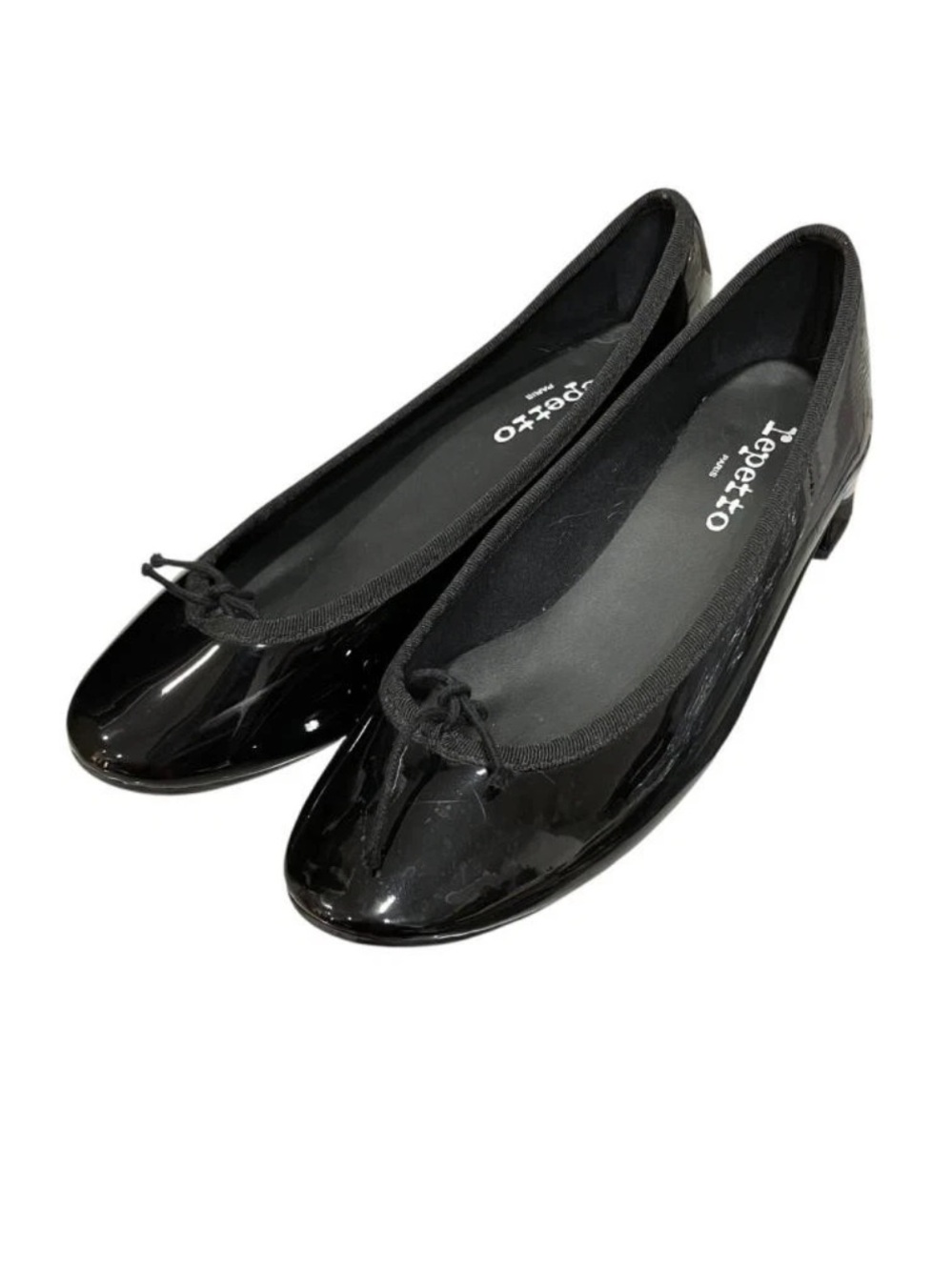 Repetto Camille Black Patent Leather Ballet Shoes Rubber Sole Size 38.5 US 7.5